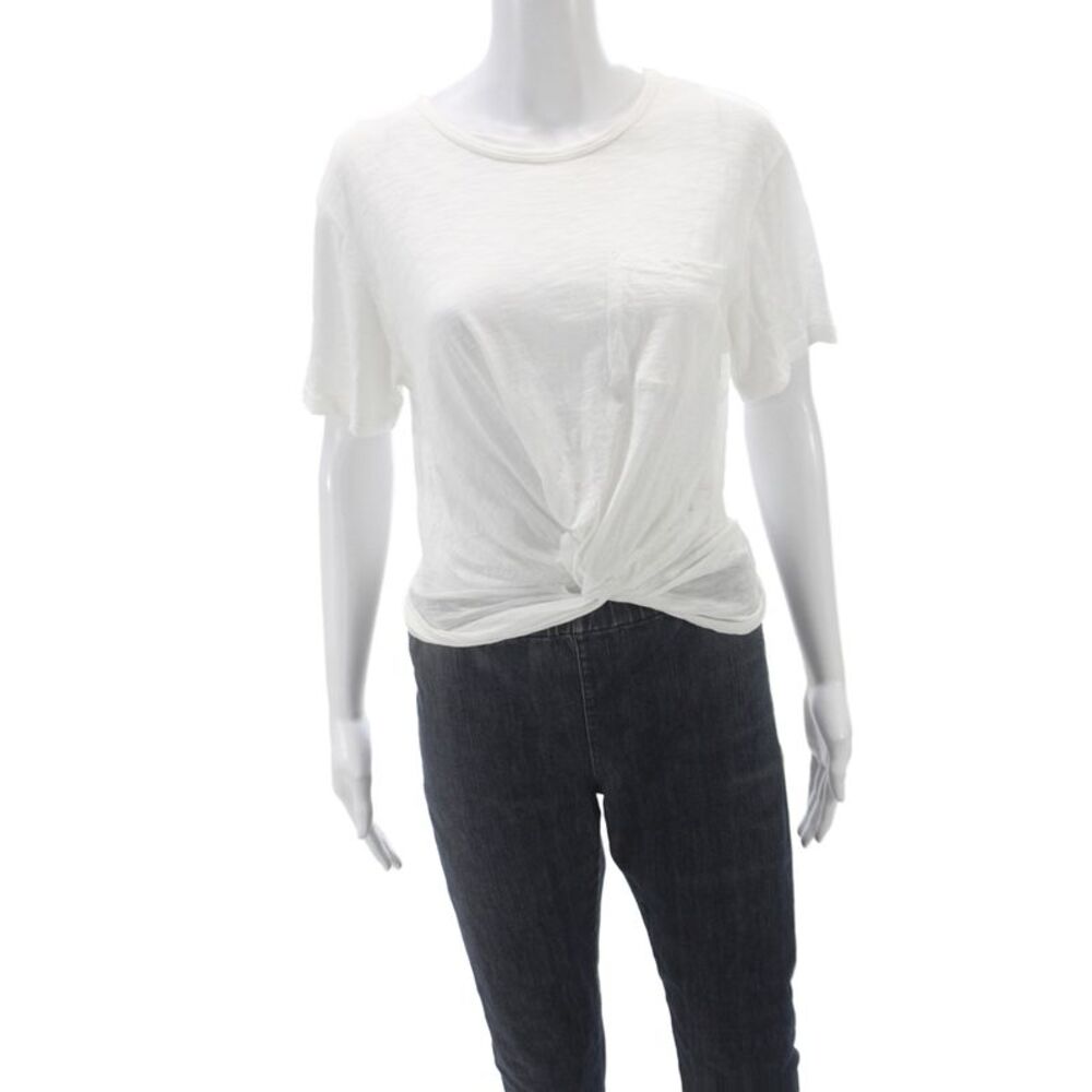 Olivaceous Women Basic White Short Sleeve T-Shirt Crew Neck 60% Cotton Size L